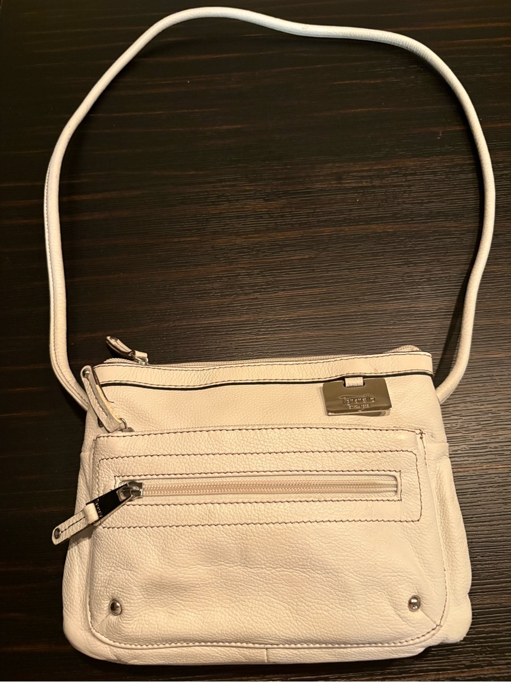 Tignanello White Leather Crossbody with Silver-Tone Hardware